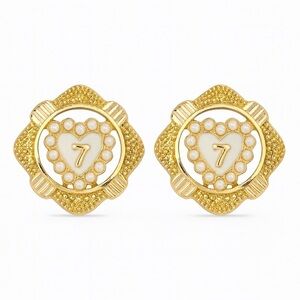 💖 ⚜️ Vintage Gold and White Heart Earrings ⚜️ 💕